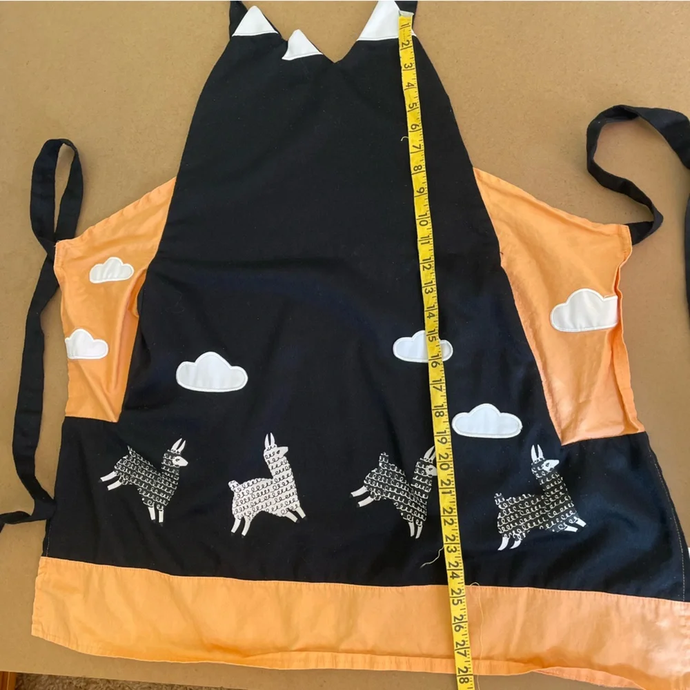 Kitsch’n Glam Black and Orange Machu Picchu Llama Apron with Pockets